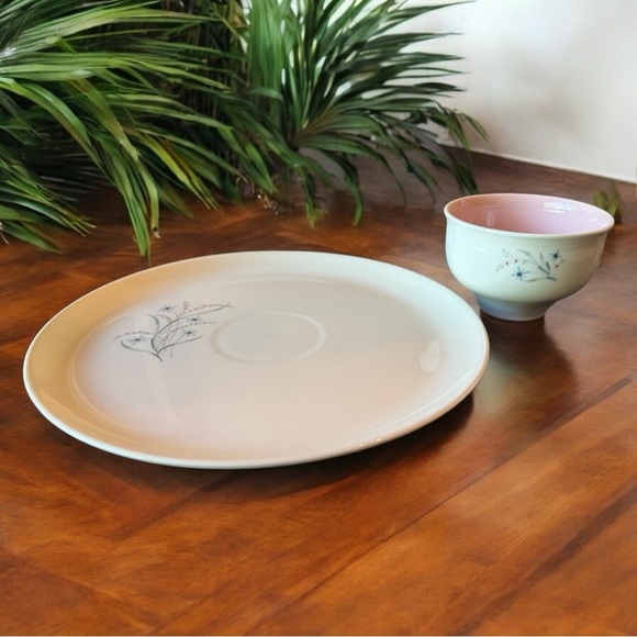 Vintage Taylor Smith Taylor Serving Plate & Bowl Set – Pink Interior, Floral - Picture 2 of 13